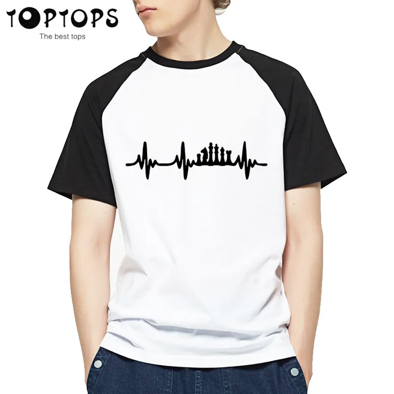 

Men Chess Heart Beat Pulse Game Board Pieces Print Fashion T-shirt Short Sleeves White Hipster T-shirt Unisex Clothes