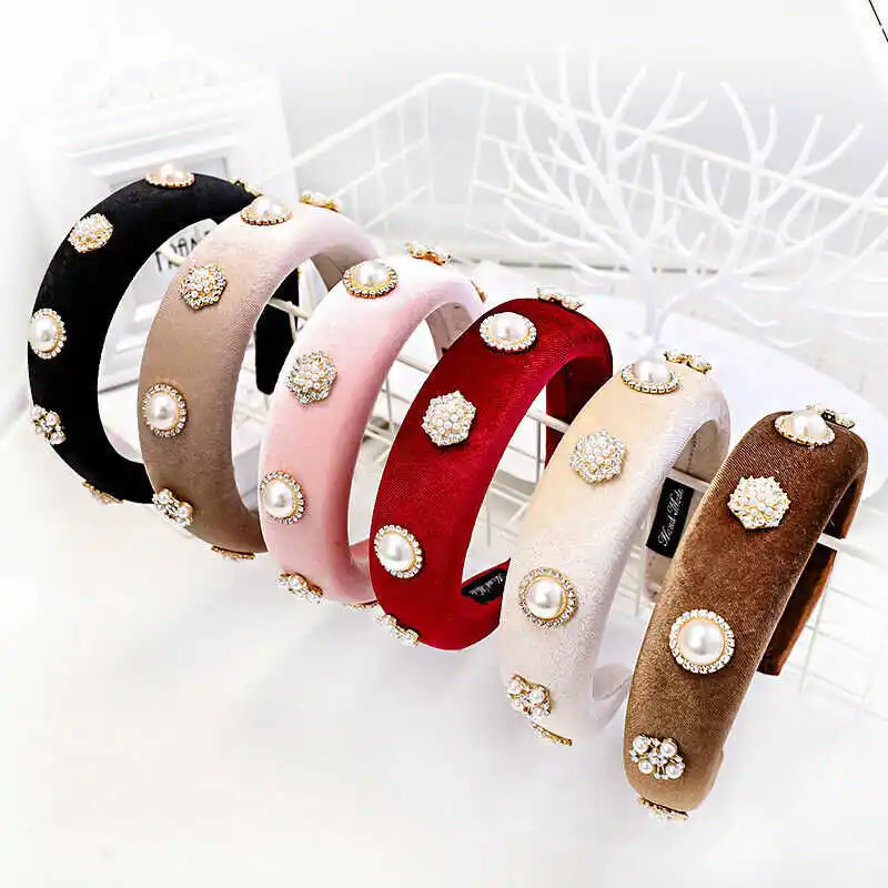 

Hairband Sponge for Rhinestone Women Pearl Padded Crystal Solid Headband