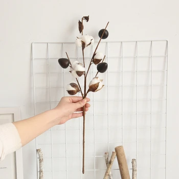 

6 Pcs 5 Heads Natural Dry Cotton Artificial Plant Flower Home Decor Dried Cotton Stems Long Branch Wedding Party Decor