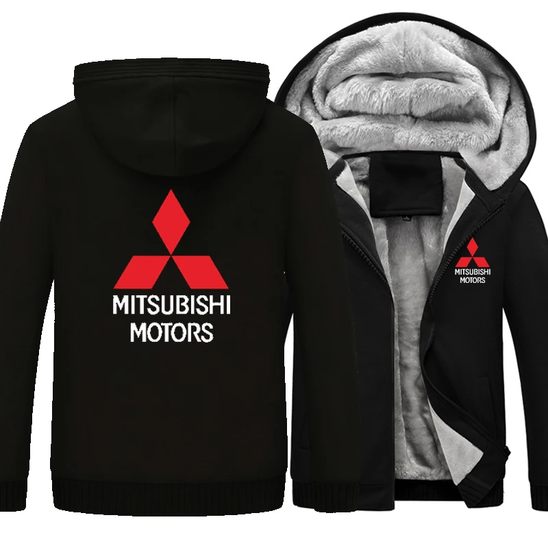Хит, новинка, толстовки Mitsubishi, куртка для автомобиля, зимняя мужская куртка на молнии, повседневная шерстяная подкладка, флис, 4S, магазин Mitsubishi, Свитера с логотипами - Цвет: Черный
