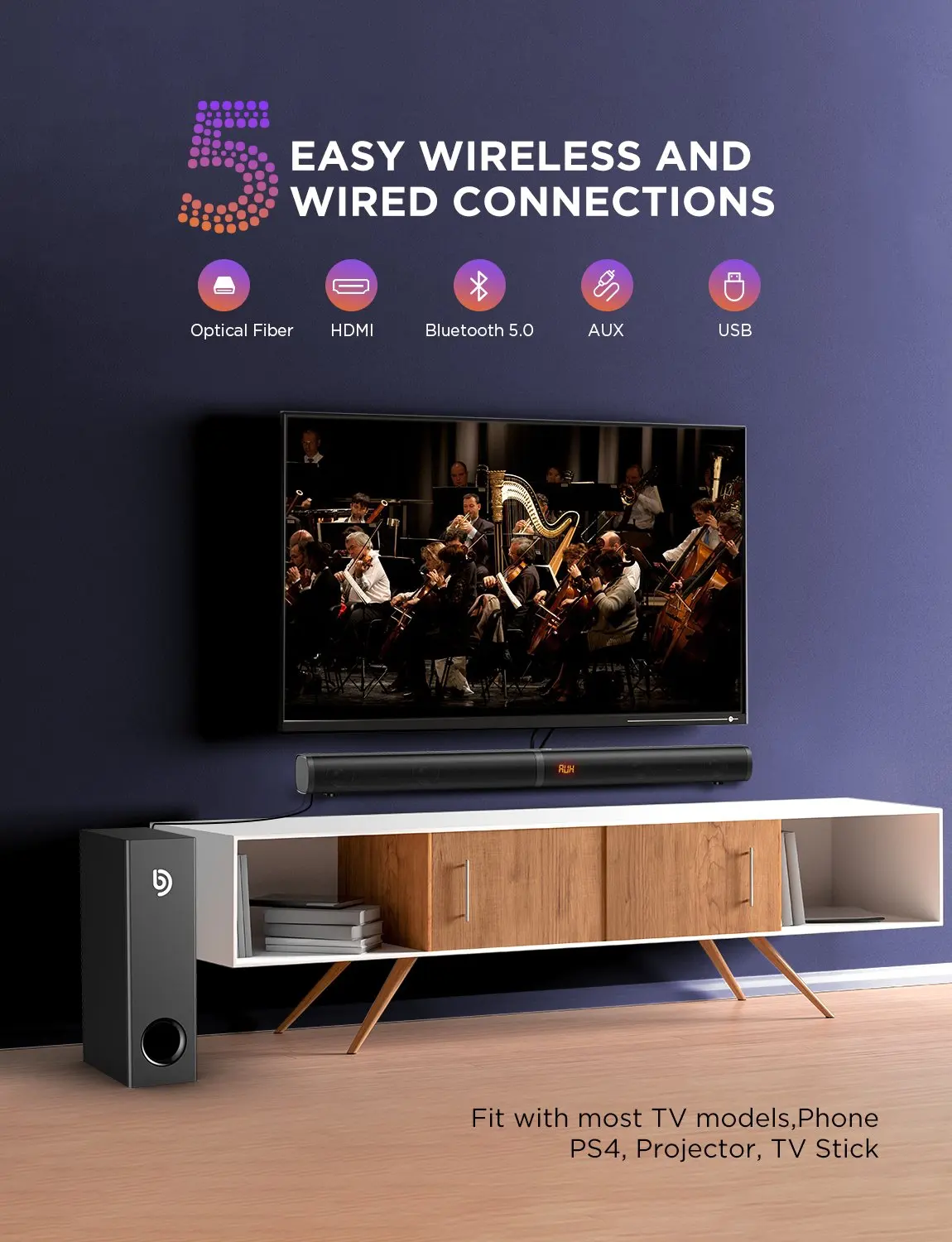 2.1 TV 사운드바, 홈 시어터 사운드 시스템, 블루투스 스피커, 서브우퍼 지지대, 광학 AUX HDMI 스피커, 190W, 신제품
