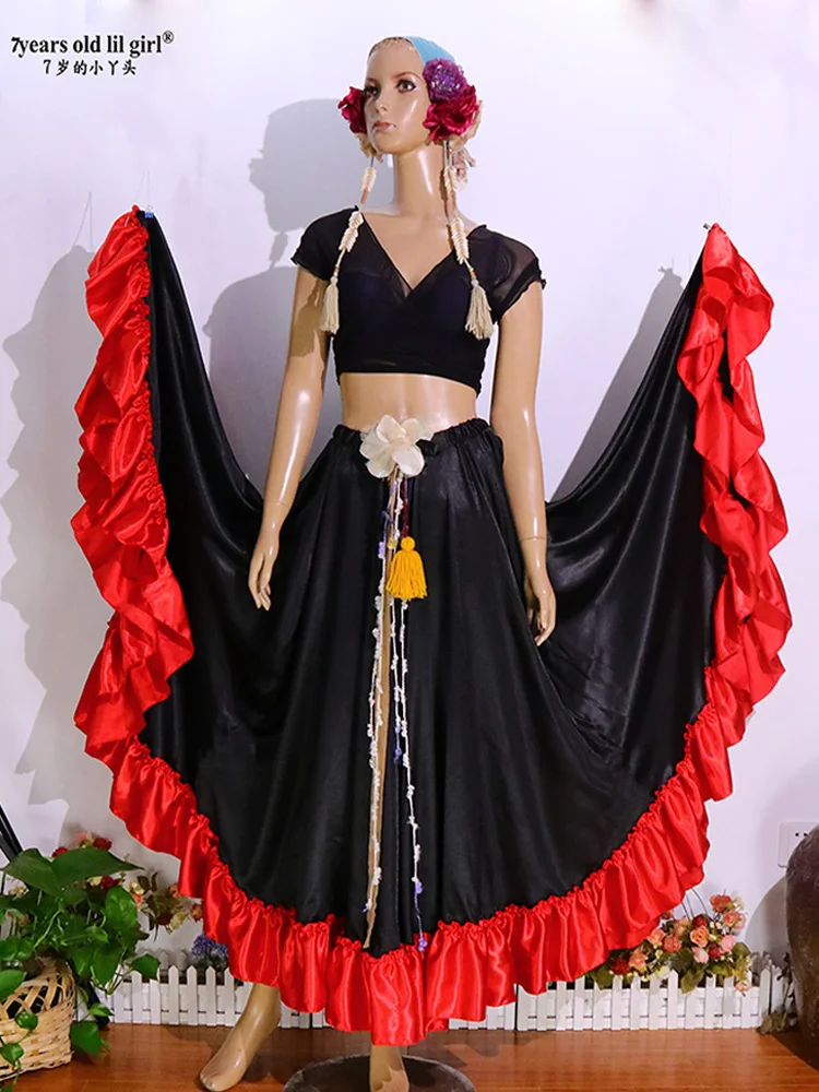 

Фламенко юбка танца живота из сатина с границы FH1-17