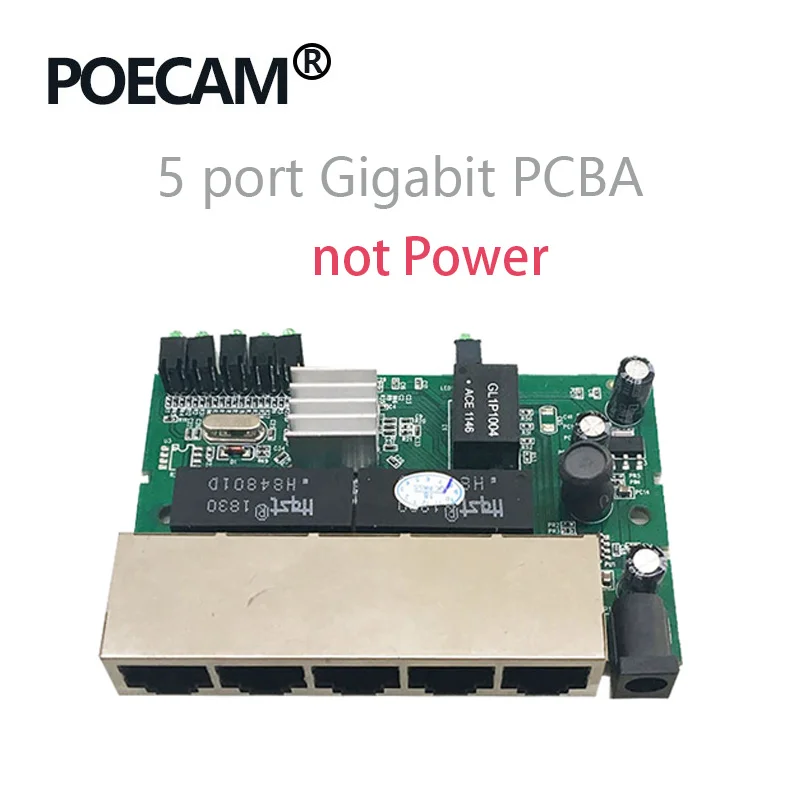 Only PCBA Модуль pcba 5 портов 10/100/1000 Мбит/с гигабитные сетевые переключатели завод США ЕС вилка ноутбук посылка коммутатор для сети Ethernet, концентратор локальной сети питания - Цвет: Only PCBA