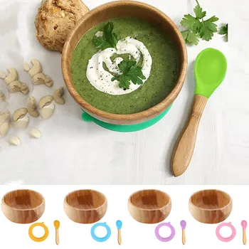 

Suction Bowl Bamboo Silicone Suction Cup Baby Plate Feeding Bamboo Childrens Tableware Dishes Spoon Set Baby Feeding Bowls #Y5