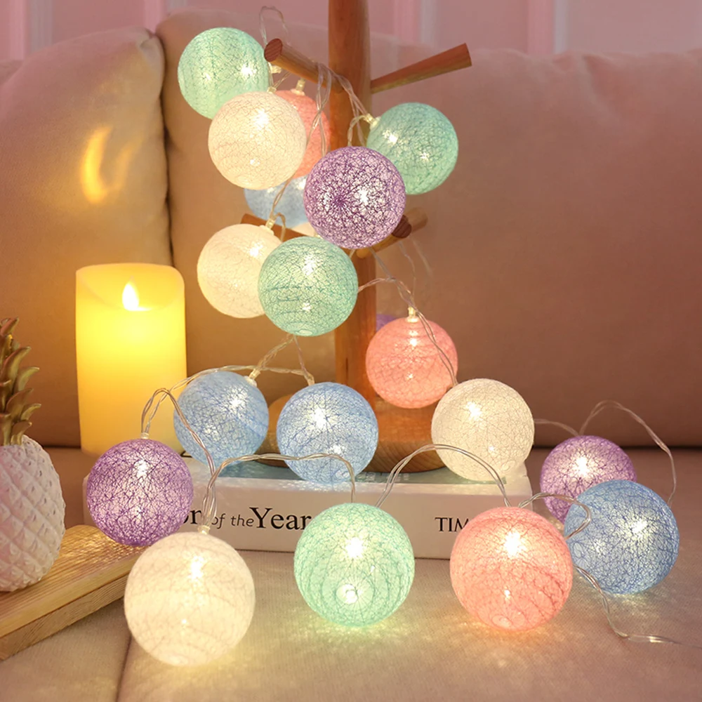 

JUNEJOUR 3M LED Cotton Ball Light String Outdoor Garland Light Holiday Wedding Christmas Party Bedroom Fairy Lights Decoration