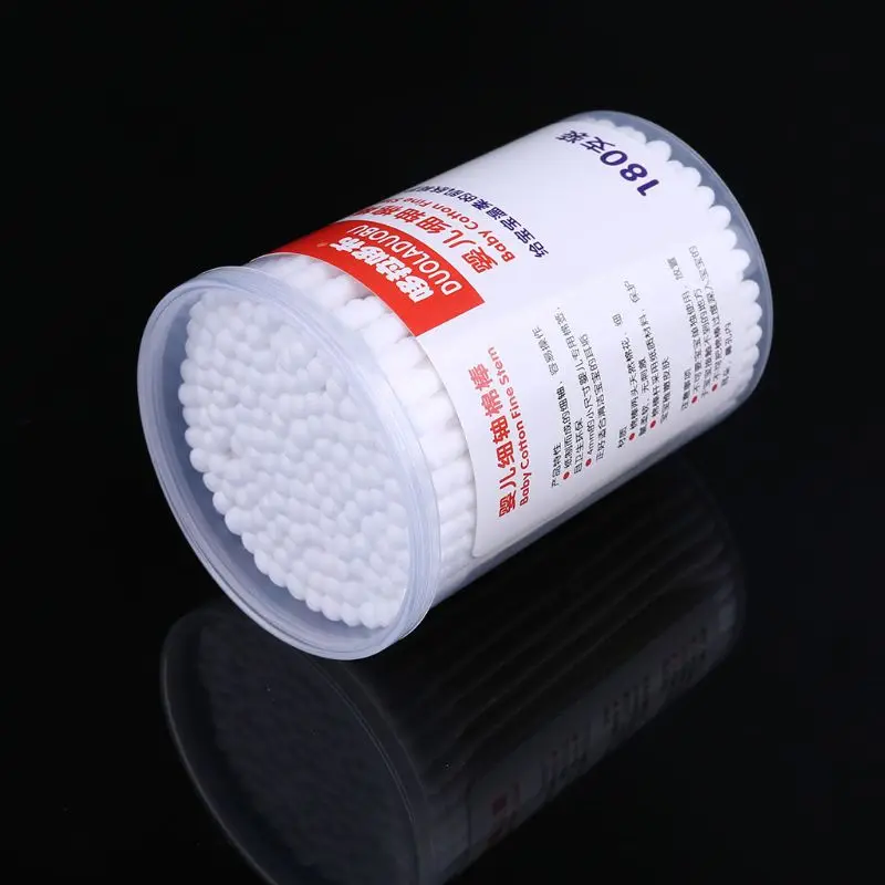 180Pcs Baby Swabs Cotton Double End Swab Disposable Thin Stick Cleaning Tools H37A
