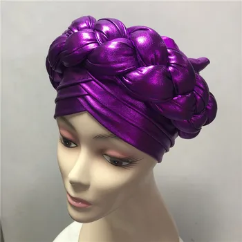 

African Aso Oke Gele Head tie Already Made Cap with Beads Aso Oke Headtie Nigerian Auto Gele For Bridal And Party -AC30
