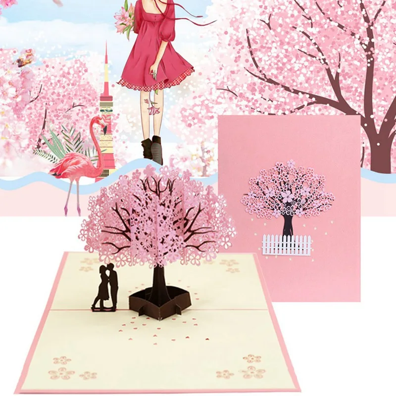  3D Pop UP Cards Flowers Birthday Card Anniversary Gifts Postcard Cherry Tree Wedding Invitations Gr - 4000463540207
