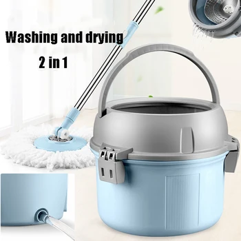 

Magic Microfiber Mop With Round Bucket Adjustable Handle Household Sweeper Tile Cleaner Carton Flow System 360 Cleaning Tools