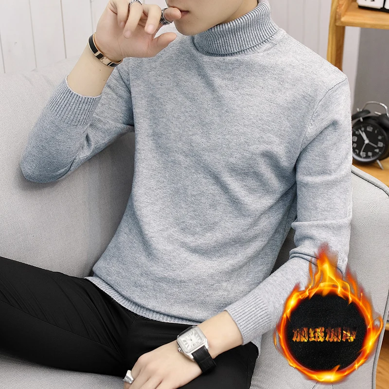 308A-G01-gray Novos Grossas de Inverno Homens Camisola de гола Alta Slim Fit Dos Homens de Tricô Quente Natal Blusas E Одежда высшего качества в повседневном стиле - Цвет: 308A-G01-gray