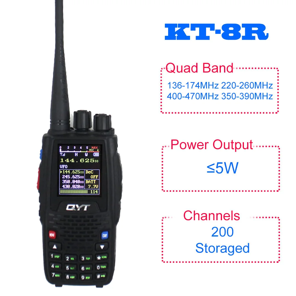 QYT KT 8R Walkie Talkie 5W 3200mAh Quad Band Handheld amate Radio Station intercom KT8R Color Display FM transceiver|Рации| |