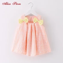Платье для маленьких девочек летний милый жилет платья без рукавов детская розовая пушистая кукла с двойным бантом, одежда для детей до 3 лет