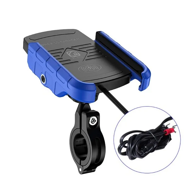 Беспроводное зарядное устройство для мотоцикла с креплением на зеркало заднего вида QC3.0 с USB быстрой зарядкой для мобильного телефона, смартфона, держатель на руль - Color: Blue M9