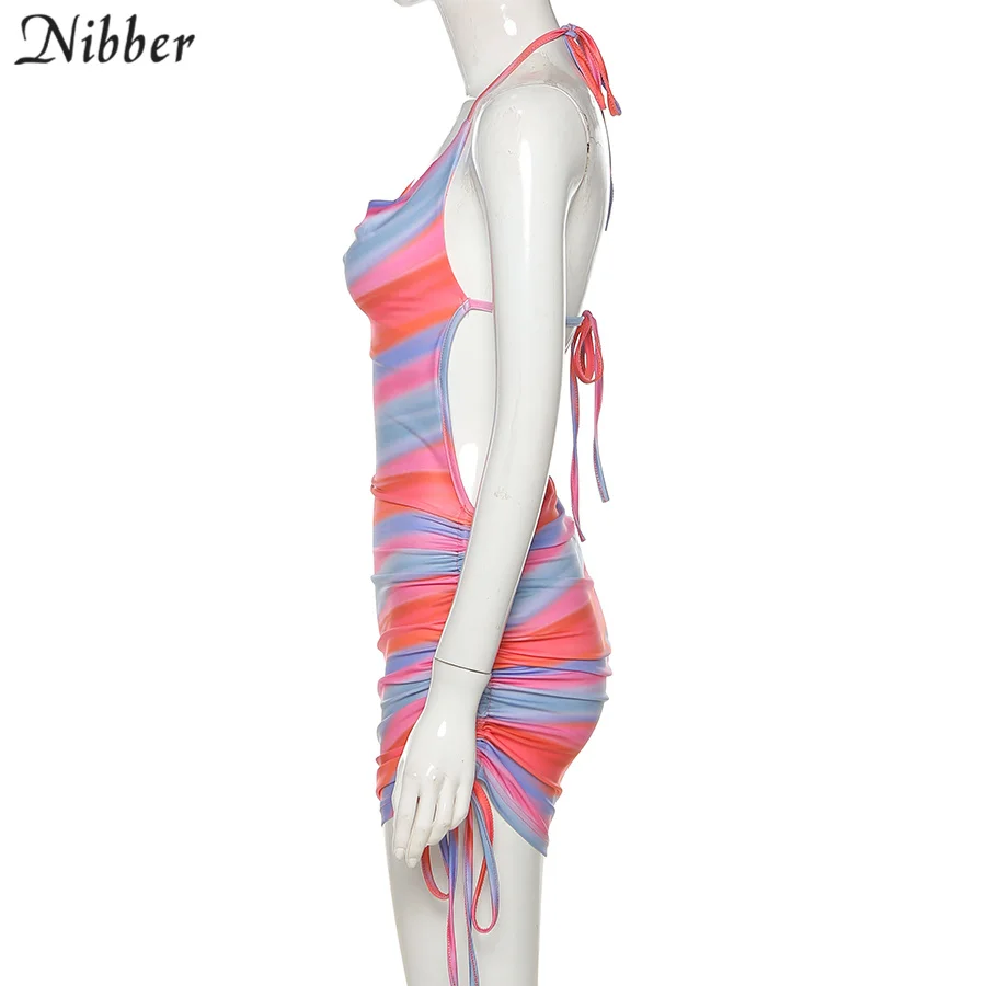 Nibber Sleeveless Multicolor Printing Cut Out Mini Wrap Dresses for Women's 2021 Summer Hot Deals Beach Bodycon Elegant Dresses