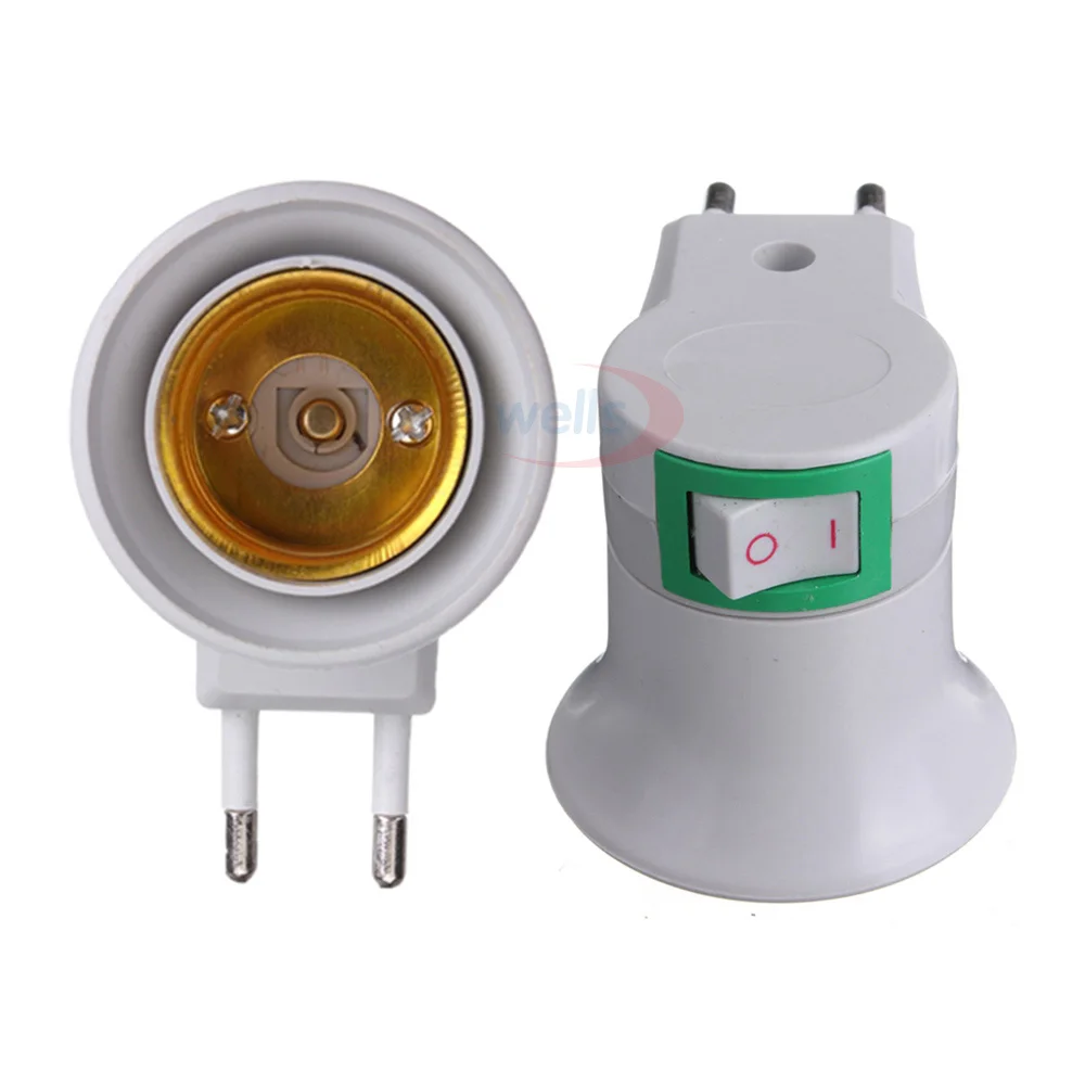 

Free Shipping Bulb Lamp EU Type Plug Adapter E27 LED Light Male Socket Converter With ON/OFF Button Holder
