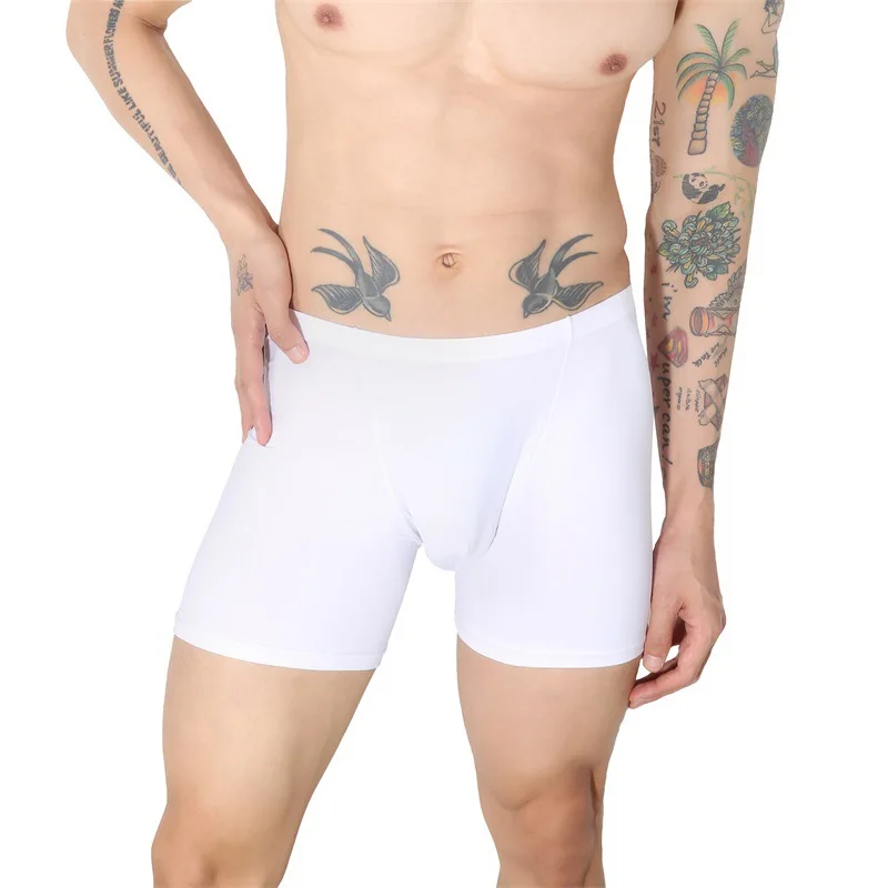 Big Pouch Underwear Men Boxer Push Up Men's Long Shorts Ice Silk Underpants Anti-friction Sports Panties White Black Underware