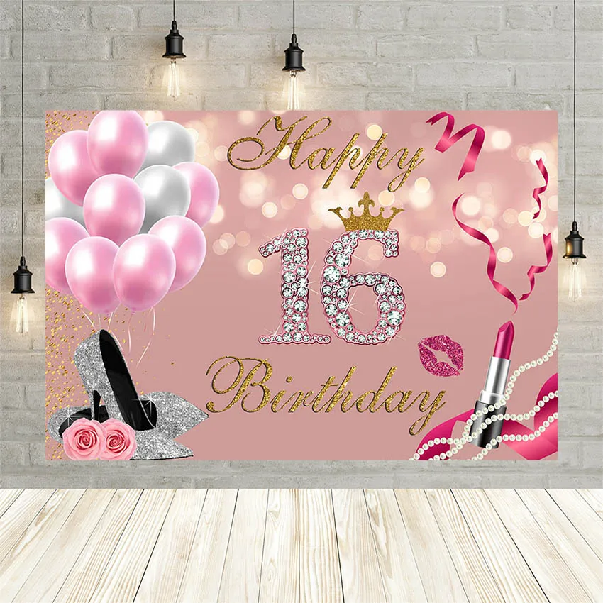 Pink Sweet 16th Birthday Decoration Background For Girl Balloons