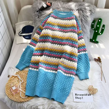 

sweet style knitted women sweater and pullovers o-neck lantern sleeved thicken warm casual all match female pulls outwear tops