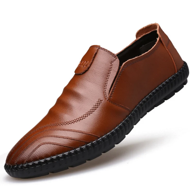 Мужская повседневная обувь из натуральной кожи; мужские лоферы без шнуровки; мокасины для вождения; Homme; модная модельная Свадебная обувь; итальянская дышащая обувь - Цвет: Коричневый