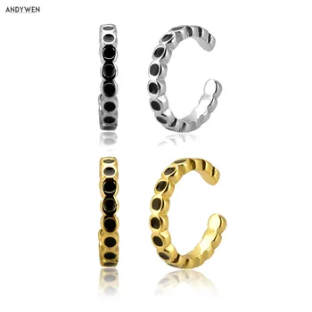 

ANDYWEN 925 Sterling Silver Black Enamel Earcuffs No Piercing Clips Ear Cuff Fine Rock Punk Jewelry 2020 Crystal Jewelry