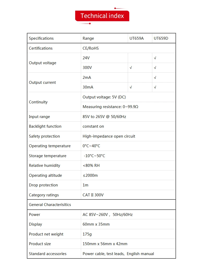 de teste de led com saída de 0 a 300v, ut659a, ut659d