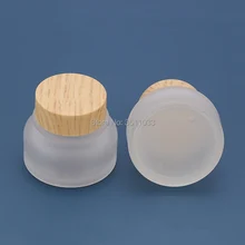 50 г Матовая Стеклянная банка для крема с пластиковой бамбуковой дизайнерской шапкой стеклянный контейнер для косметики для крема стеклянная бутылка для упаковки 8 шт