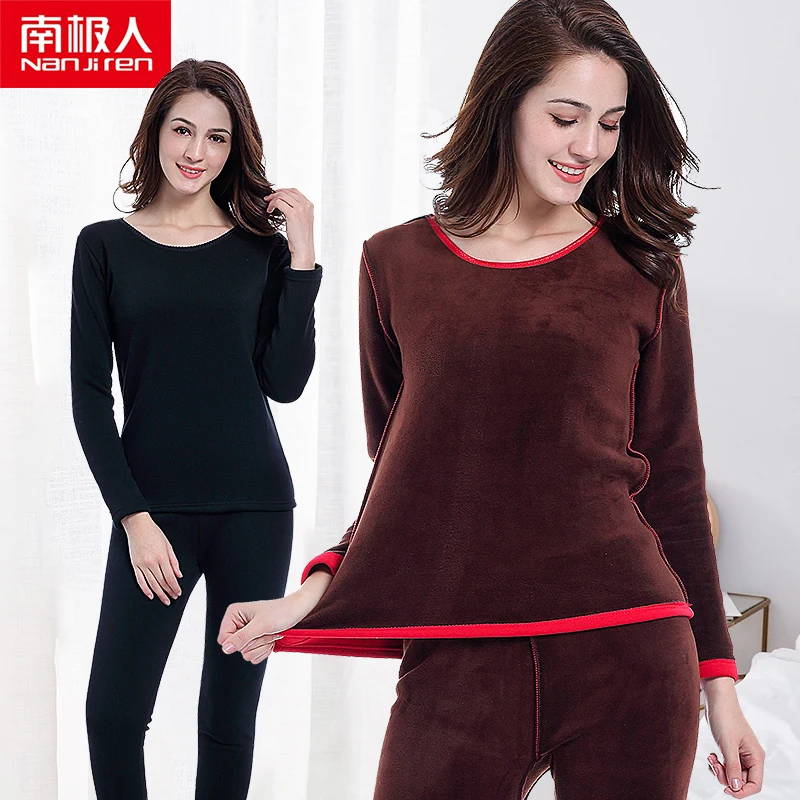 NANJIREN Women Thermal Underwear Sets Cotton Super thick Underwear Casual Long Johns Sets Female Solid Color Thermal Pajamas