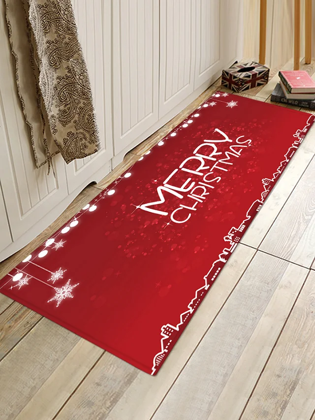 60x180 см, Рождественский коврик для ванной, Рождественский венок, принт Санта Клауса, фланелевый коврик для ванной, для украшения дома, фестиваль - Цвет: Red Christmas