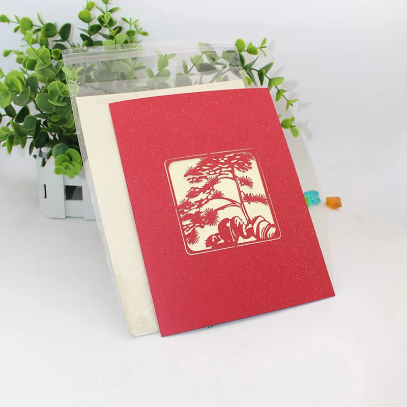 Китайский стиль Verdant Pine и Cypress оригами ручной работы поздравительные открытки бизнес/отец/День учителя креативный подарок 3D