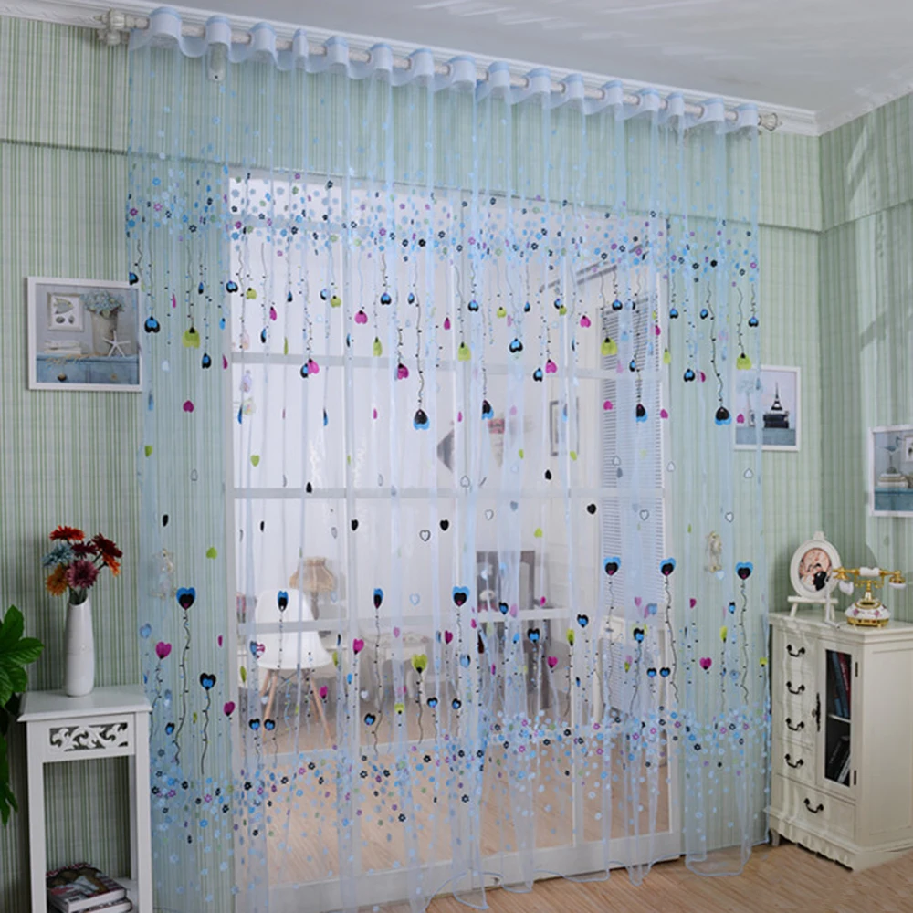 1*Curtain Panel Bedroom Heart Pattern Tulle Voile Window Curtain Panel Sheer Scarf Valances Net high quality