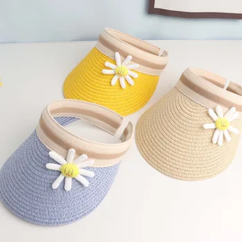 

Cute Summer Child Empty Top Hat Outdoor Kids Straw Hat Big Wide Bream Sun Hat Girls Boys Panama Beach Cap gorros