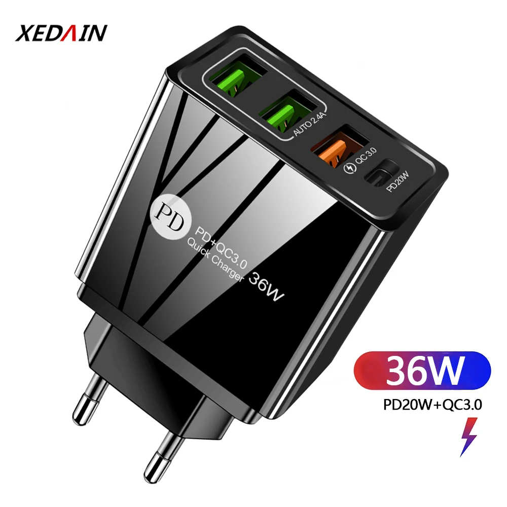 Быстрое зарядное устройство USB PD с вилкой для ЕС и Великобритании быстрое QC 3 0