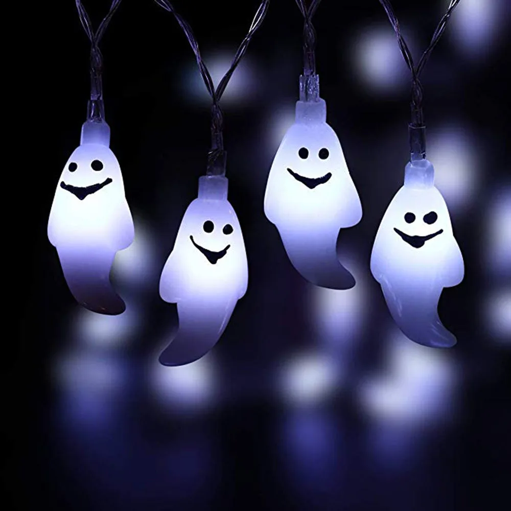 Лампочки для Хэллоуина гирлянда 2.5m20LED Ghost аккумуляторные фонари с пультом дистанционного управления вечерние Сад Рождество Праздник 19AUG26