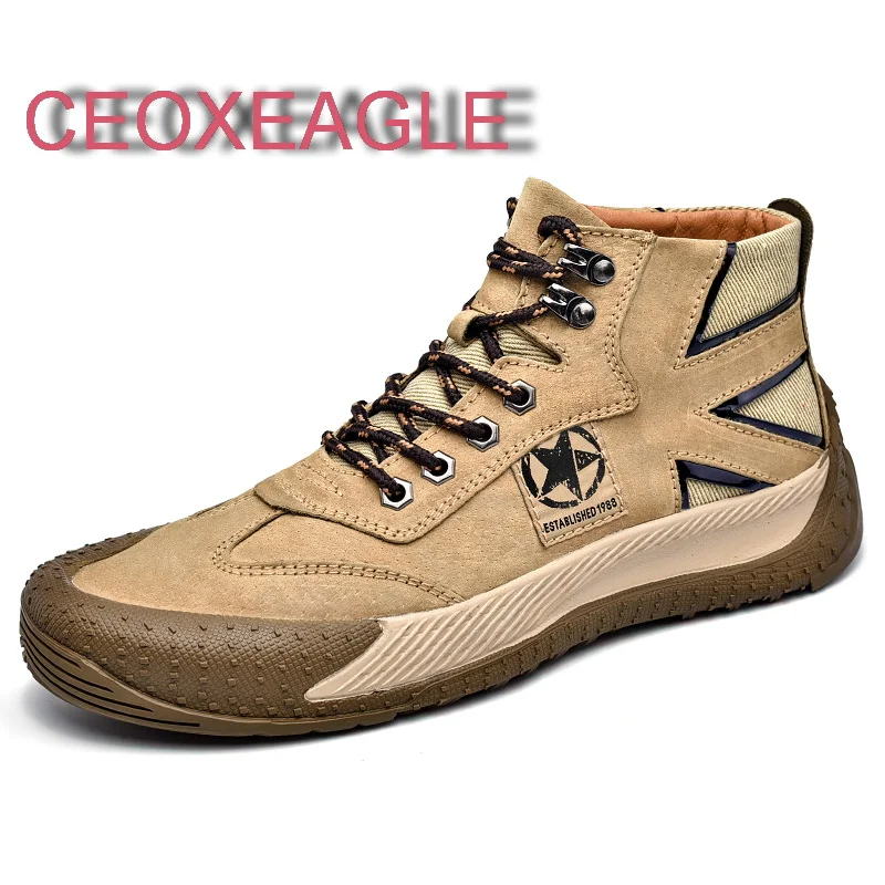 

Retro Men's Shoes Leather Men's Casual Shoes Outdoor Men Winter Trekking Shoes Waterproof Mens Climbing Athletic Sneakers Boots