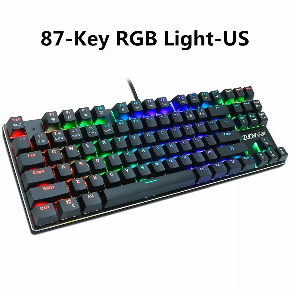 Black RGB light US Игровая механическая клавиатура черный синий красный переключатель 87 клавиш RGB/микс подсветка Русский/Английский USB Проводная клавиатура для геймера ПК ноутбука - Цвет: Black RGB light US