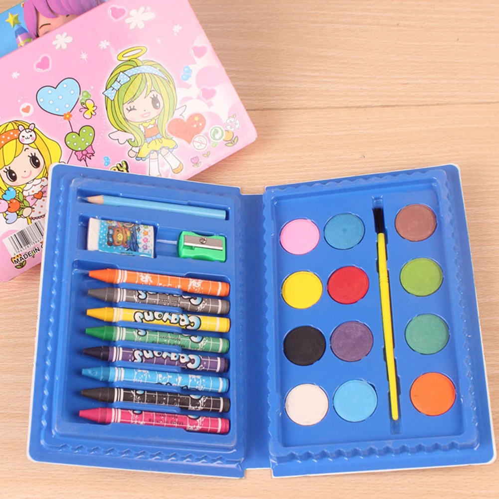 24PCS Art Supplies Professional School Portable Painting Set Kids Gift Drawing Artist Watercolor Pen Crayon Stationery Student