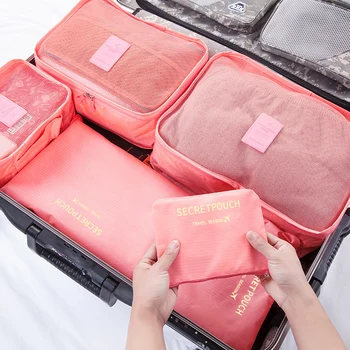 

6pcs Set Luggage Packing Organizer Set Travel Mesh Travel Luggage Storage Pockets Storage Bag Travel Organizer Set Bag HH50SN