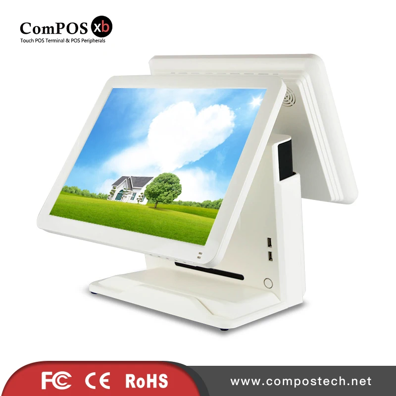 ComPOSxb сильная система Совместимость POS система 5 проводной резистивный экран двойной экран POS терминал с MSR для оптового торгового центра - Цвет: White