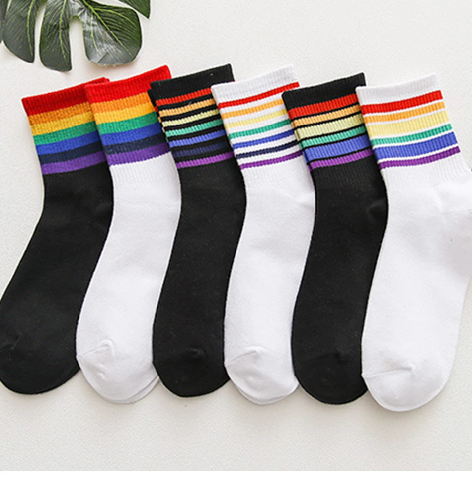 Harajuku радужные носки 5 пар в полоску Теплые носки для зимы женские удобные хлопковые носки Рождественский подарок