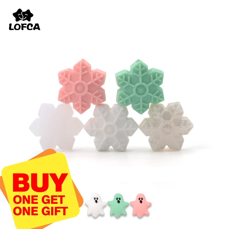 LOFCA 5 teile/los Schneeflocke Runde Lose Silikon Perlen Für Silikon Halskette DIY Silikon Zahnen Halskette Silikon Perlen BPA FREI – Detail 9