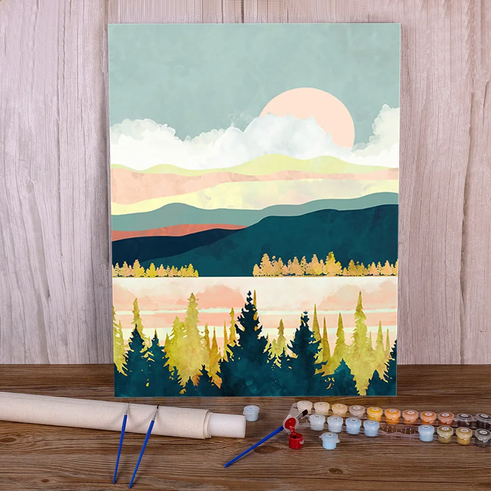 Handmade mountain acrylic scene landscape painting.