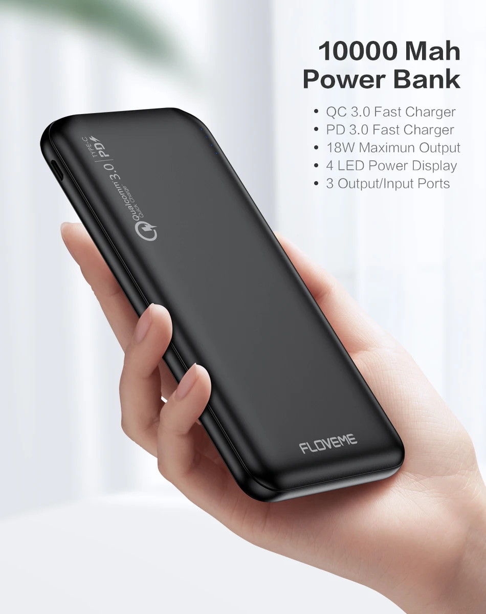 FLOVEME power Bank 10000 mAh портативное зарядное устройство 10000 mAh USB PoverBank QC 3,0 быстрое зарядное устройство для Xiaomi Mi 9 8 iPhone 11