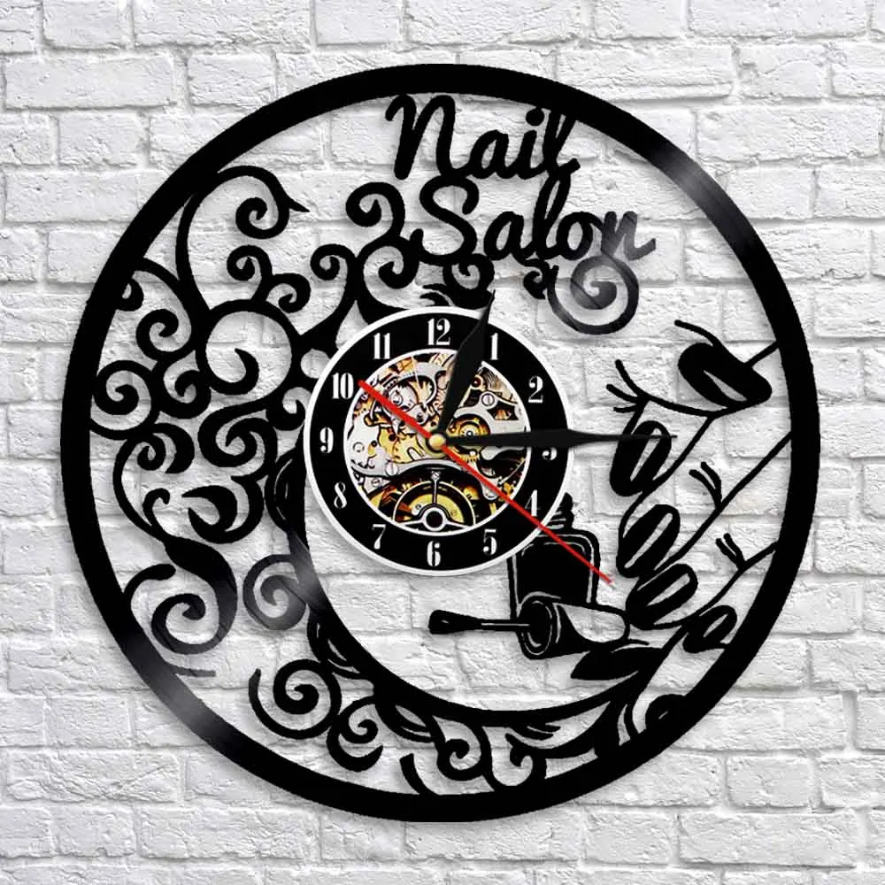 Decoración de pared para salón de uñas, reloj de pared para salón de  belleza, diseño de Interior, disco de vinilo, letrero de pared de negocios  - AliExpress