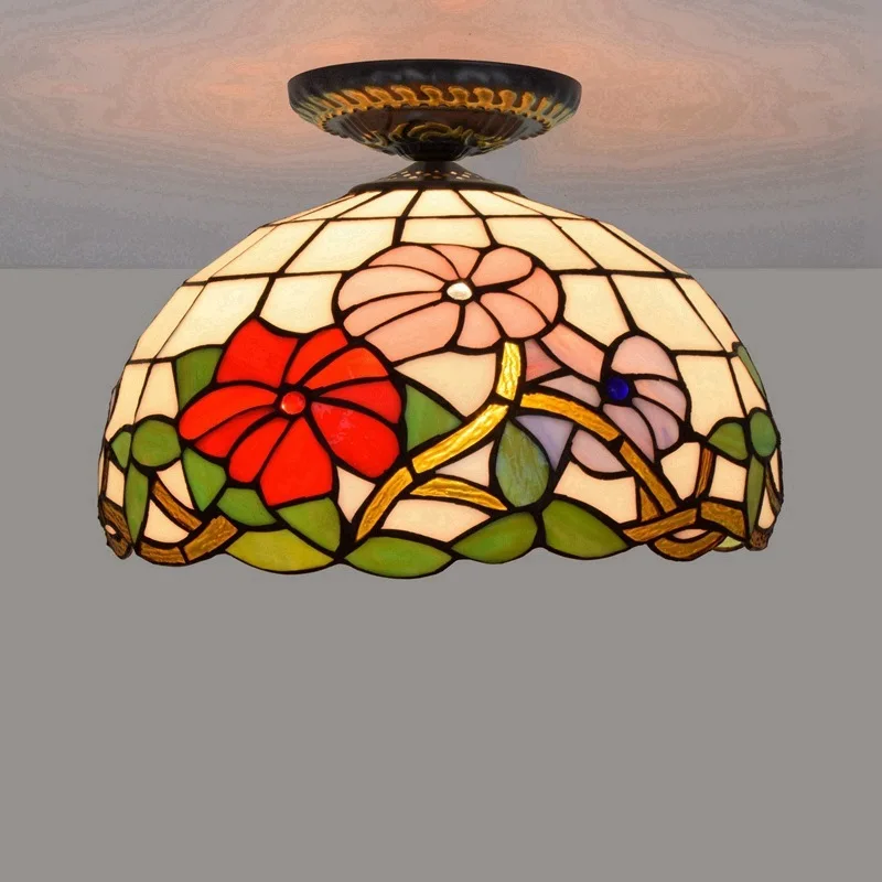 

30cm European style garden morning glory Tiffany's stained glass dining room bedroom corridor bathroom ceiling lamp