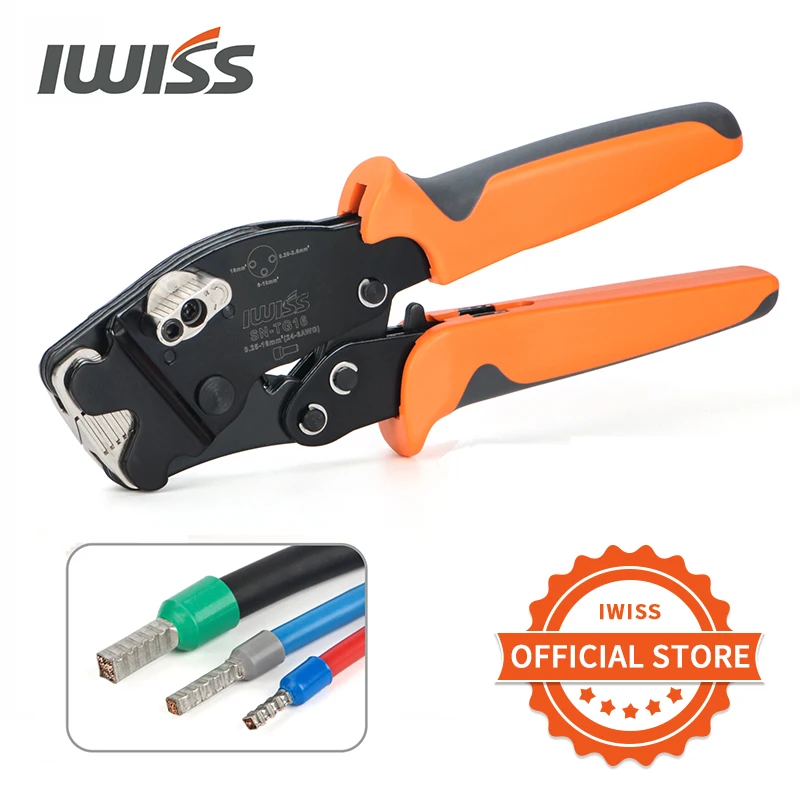 IWISS SN-TG16 0.25-16mm² 관형 단자 압착 펜치 미니 핸드 툴 압착 크기 제어를 위해 손잡이 조정 페룰 클램프..