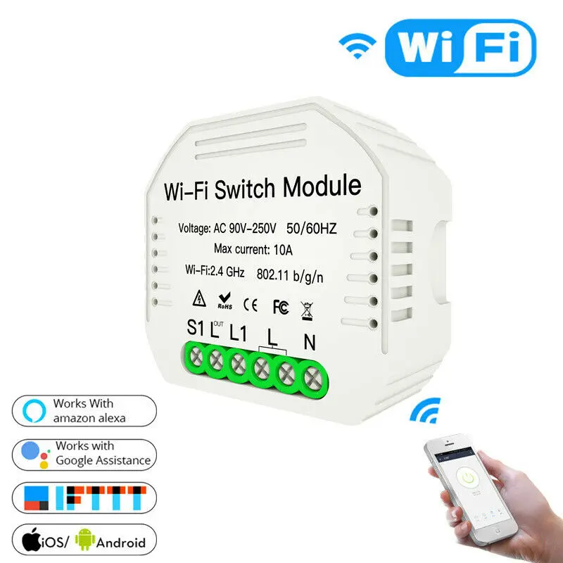 

Wifi Smart Light Switch Diy Breaker Module Smart Life/Tuya APP Remote Control,Works with Alexa Echo Google Home 1/2 Way
