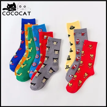 

COCOCAT Marvel Cartoon Men Socks Superman SpiderMan Batman Hulk Thor American Captain Funny Socks Wholesale 608w