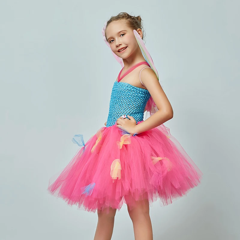 Bright Rainbow Fairy Girls Tutu Dress with Butterfly Wing Kid Pixie Party Halloween Birthday Costume Pageant Princess Dress (3)