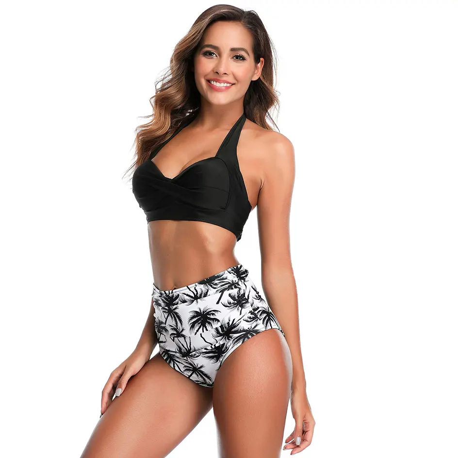 2020 Woman Black Swimwear Plus Size High Waist Bikini Big Women Bathing Suits Floral Vintage Female Sexy Bather Swimsuits