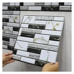ztgs 12/24pcs 10x20cm 3D Three-dimensional Tile Stickers PVC Self-Adhesive Wall Stickers Living Room TV Background Decor